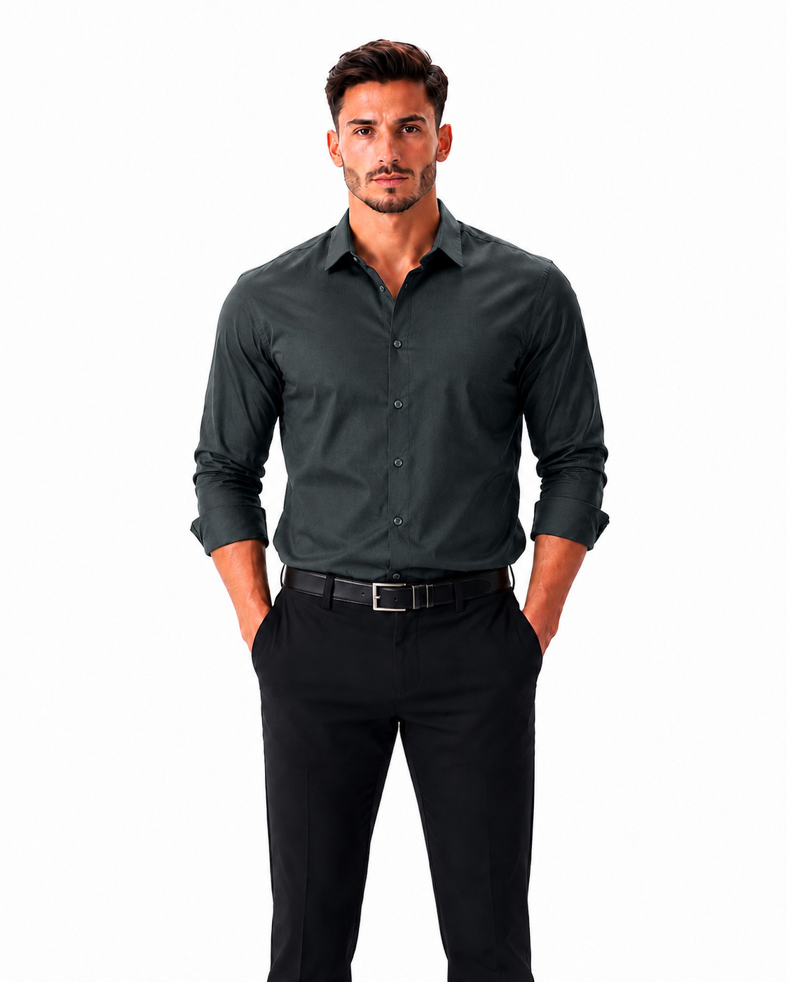 Men's Premium Solid Charcoal Green Formal Shirt