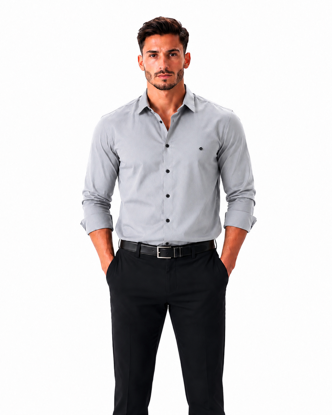 Men's Light Grey Solid Formal Shirt