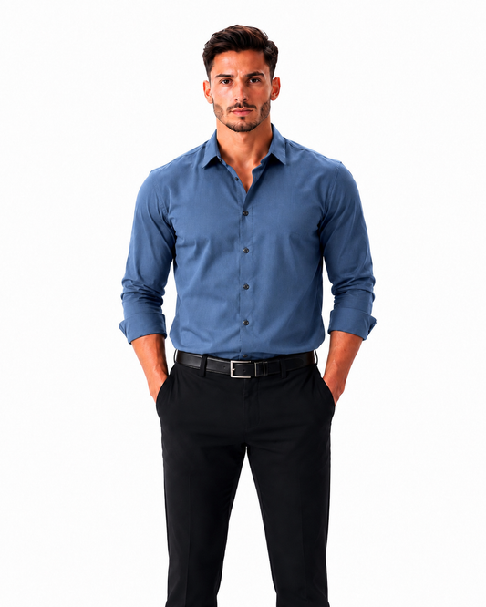 Premium Solid Blue Formal Shirt | Full Sleeve Slim Fit Shirt