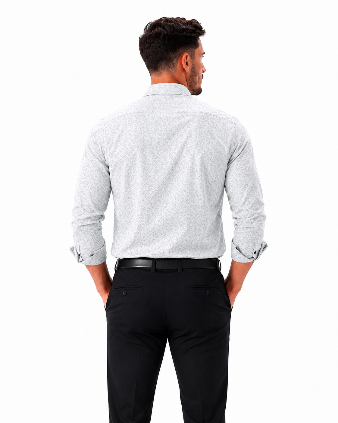 Men's White Printed Casual Shirt | Full Sleeve Slim Fit Shirt
