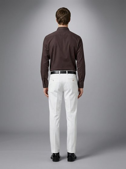 Men's Dark Brown Formal Shirt & White Trouser Combo