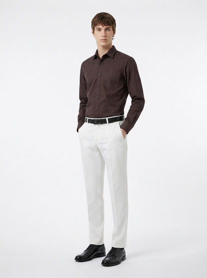 Men's Dark Brown Formal Shirt & White Trouser Combo