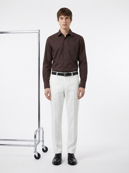 Men's Dark Brown Formal Shirt & White Trouser Combo