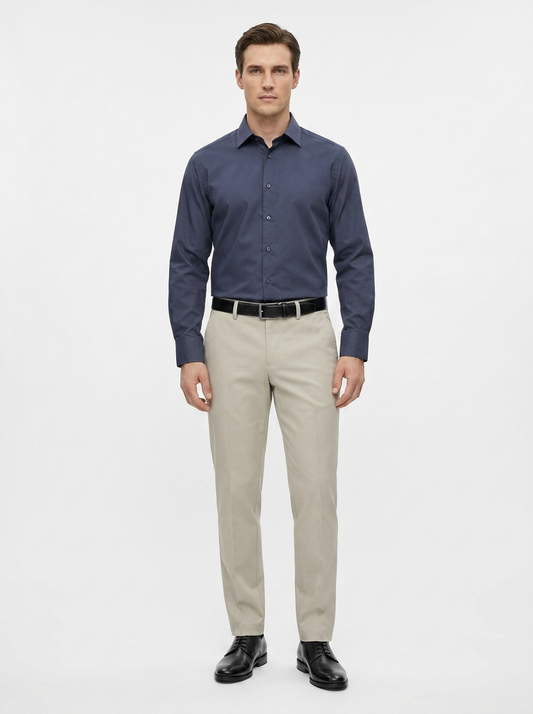Men's Navy Blue Formal Shirt & Beige Trouser Combo