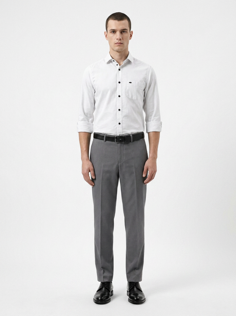 Men's White Formal Shirt & Grey Trouser Combo