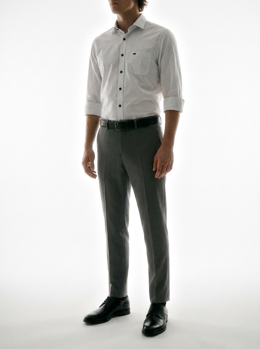Men's White Formal Shirt & Grey Trouser Combo