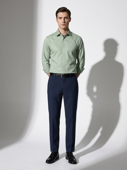 Men's Light Green Formal Shirt & Navy Blue Trouser Combo