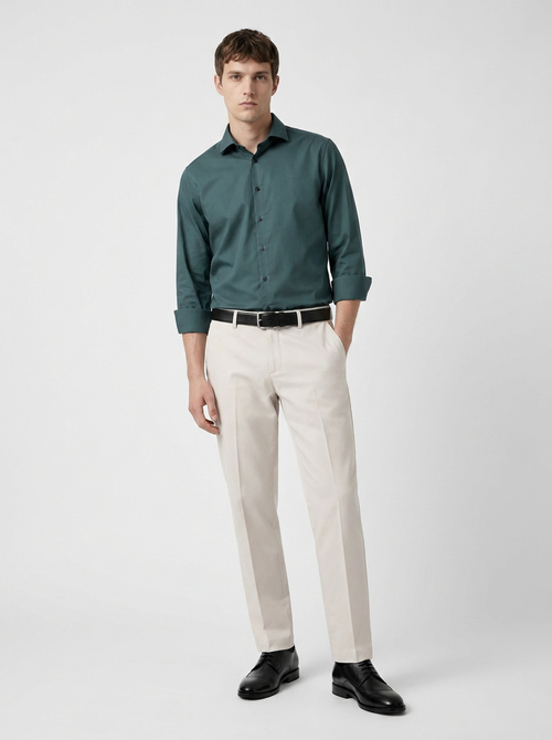 Men's Dark Green Formal Shirt & Cream Trouser Combo