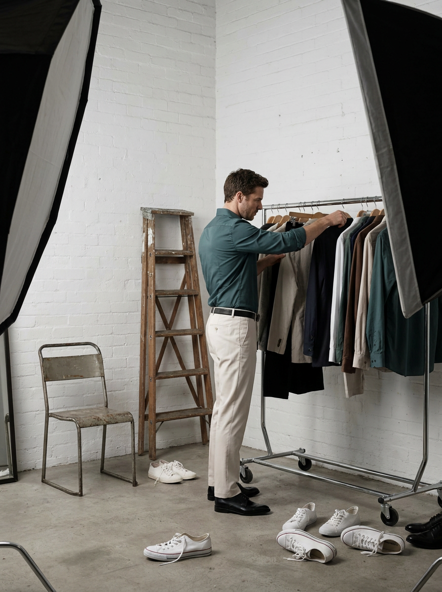 Men's Dark Green Formal Shirt & Cream Trouser Combo