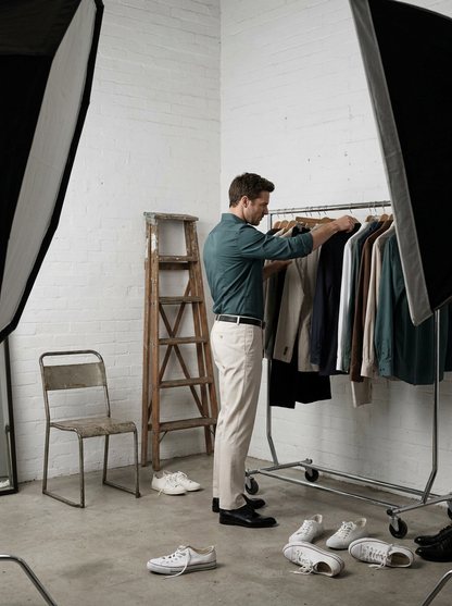 Men's Dark Green Formal Shirt & Cream Trouser Combo