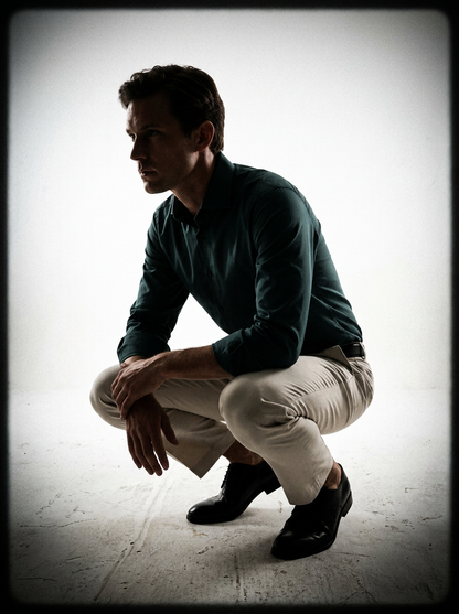 Men's Dark Green Formal Shirt & Cream Trouser Combo