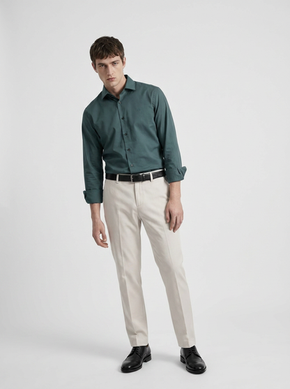 Men's Dark Green Formal Shirt & Cream Trouser Combo