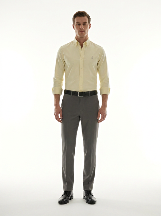 Men's Light Yellow Formal Shirt & Grey Trouser Combo