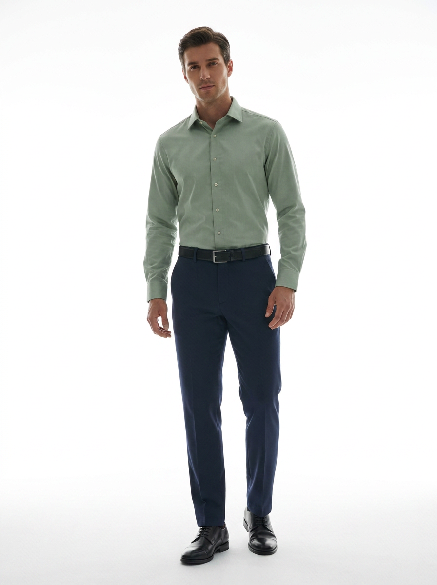 Men's Light Green Formal Shirt & Navy Blue Trouser Combo