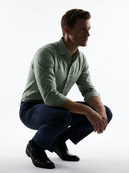 Men's Light Green Formal Shirt & Navy Blue Trouser Combo