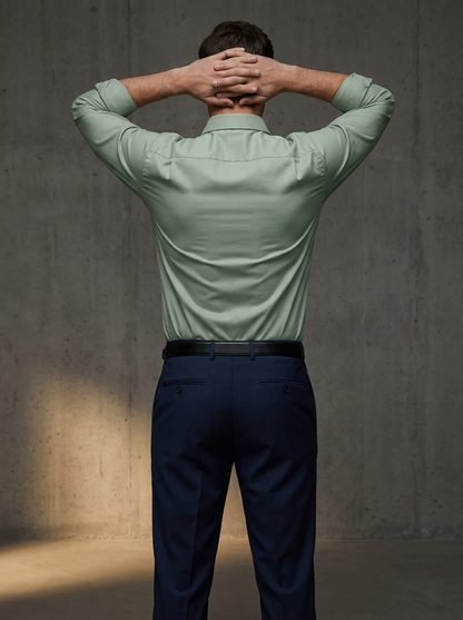 Men's Light Green Formal Shirt & Navy Blue Trouser Combo